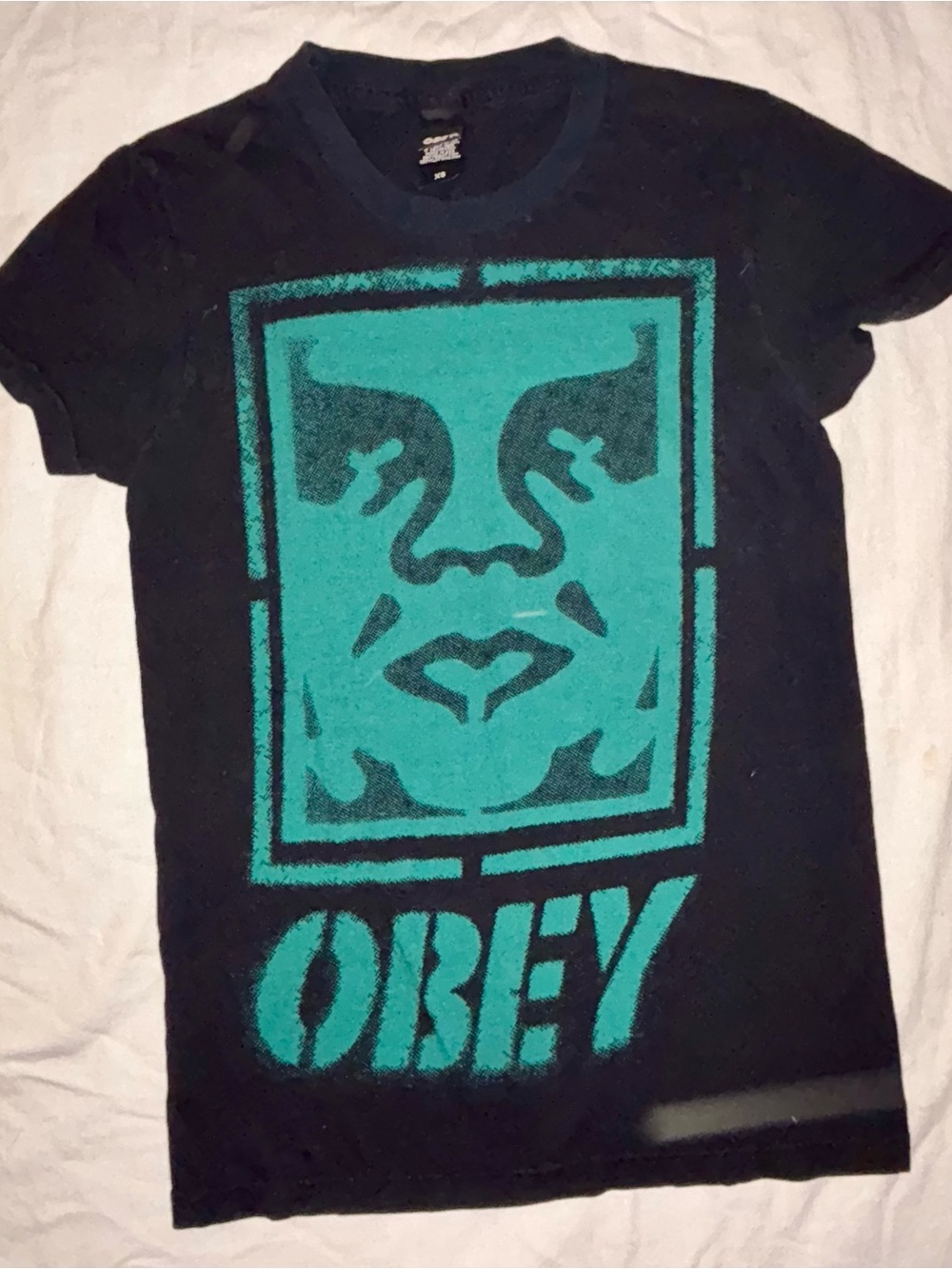 Obey Black Tee with Teal Graphic Face